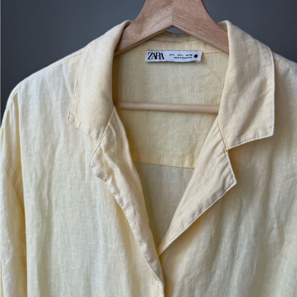 Zara Pastel Yellow 100% LINEN SHIRT, size L - Picture 3 of 3